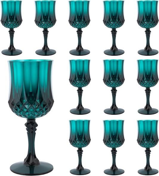 Plastic Wine Glasses，Plastic Goblets Vintage Style Cordial Drinking Glasses for Wedding Reception, Christmas Grand Event Party Supplies (12, Green)