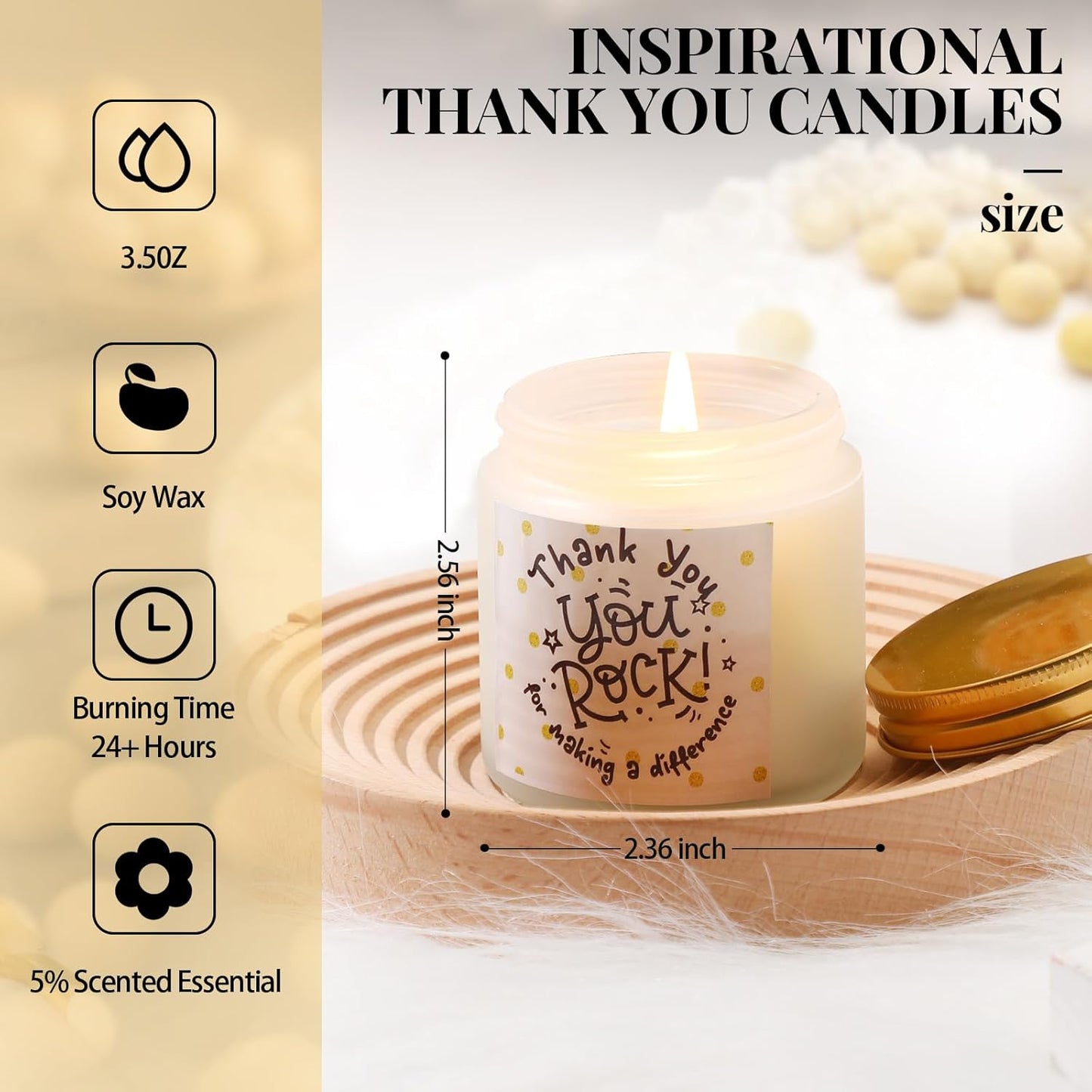 Roowest 10 Jars Thank You Gift Candles 3.5 oz Employee Appreciation Gifts Bulk Soy Wax Jar Inspirational Candle Thank You for Coworkers Employee Women Teacher Volunteers(White,Polka Dot Style)