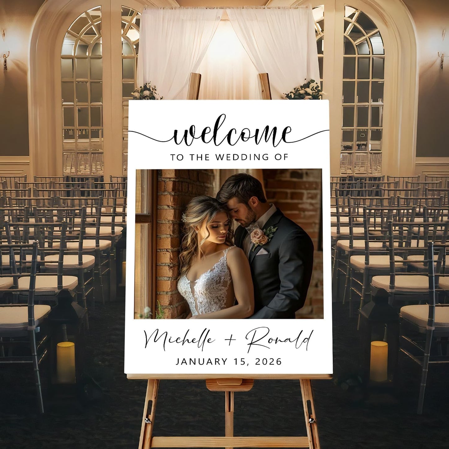 Editable Wedding Welcome Sign with Photo, Personalized Modern Reception Poster, Minimalist Printable Welcome Board
