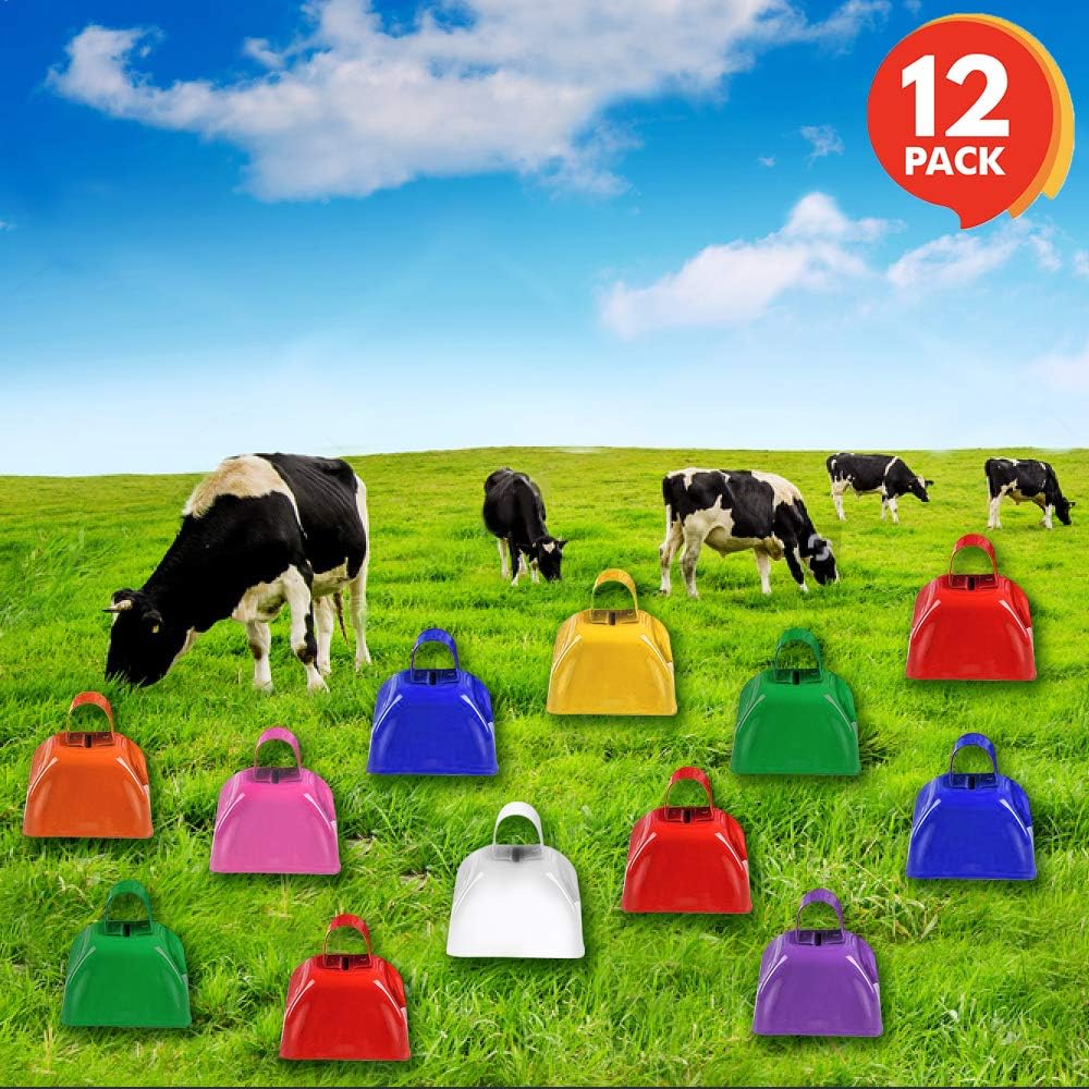 ArtCreativity 3 Inch Metal Cow Bell Noise Maker - Pack of 12 - Small Loud Metal Cowbell Noisemaker with Handle - Great for Football Games, Sporting Events, Weddings, New Year’s - Kids and Adults Prize