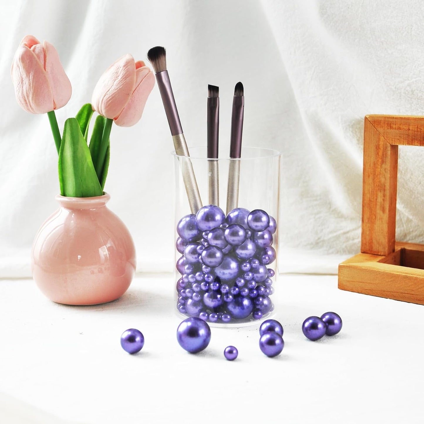 260Pcs Purple Glossy Round Plastic Beads - Vase Filler, Centerpiece Decor, Wedding & Party Decor (18mm, 14mm, 6mm)