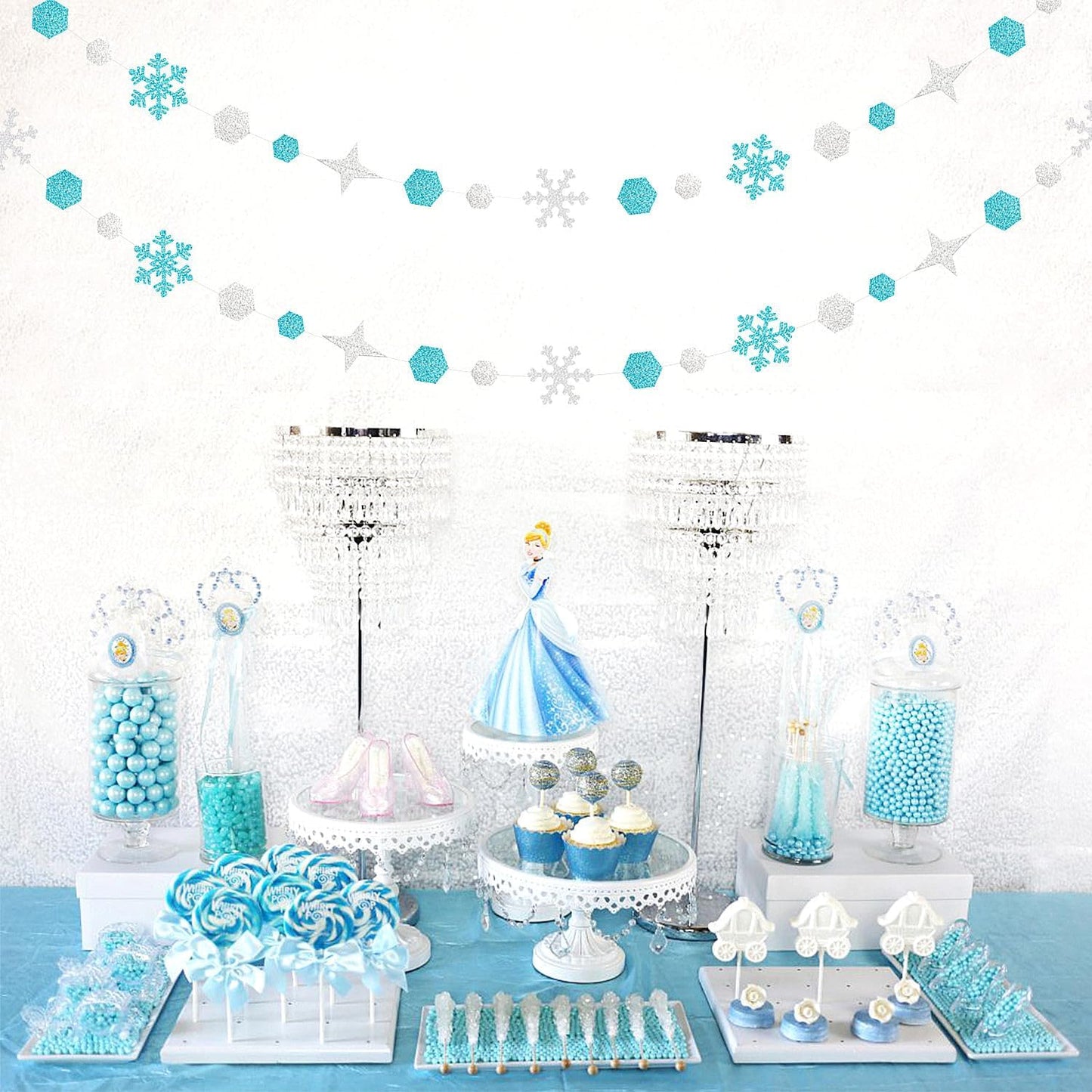 Snowflake-Snow Teal-Silver Christmas Party-Decorations Streamers - 52Ft White Winter Wonderland Frozen Hanging Paper Garland Banner,Birthday Wedding Baby Bridal Shower New Year Supplies Decor Hugtmr
