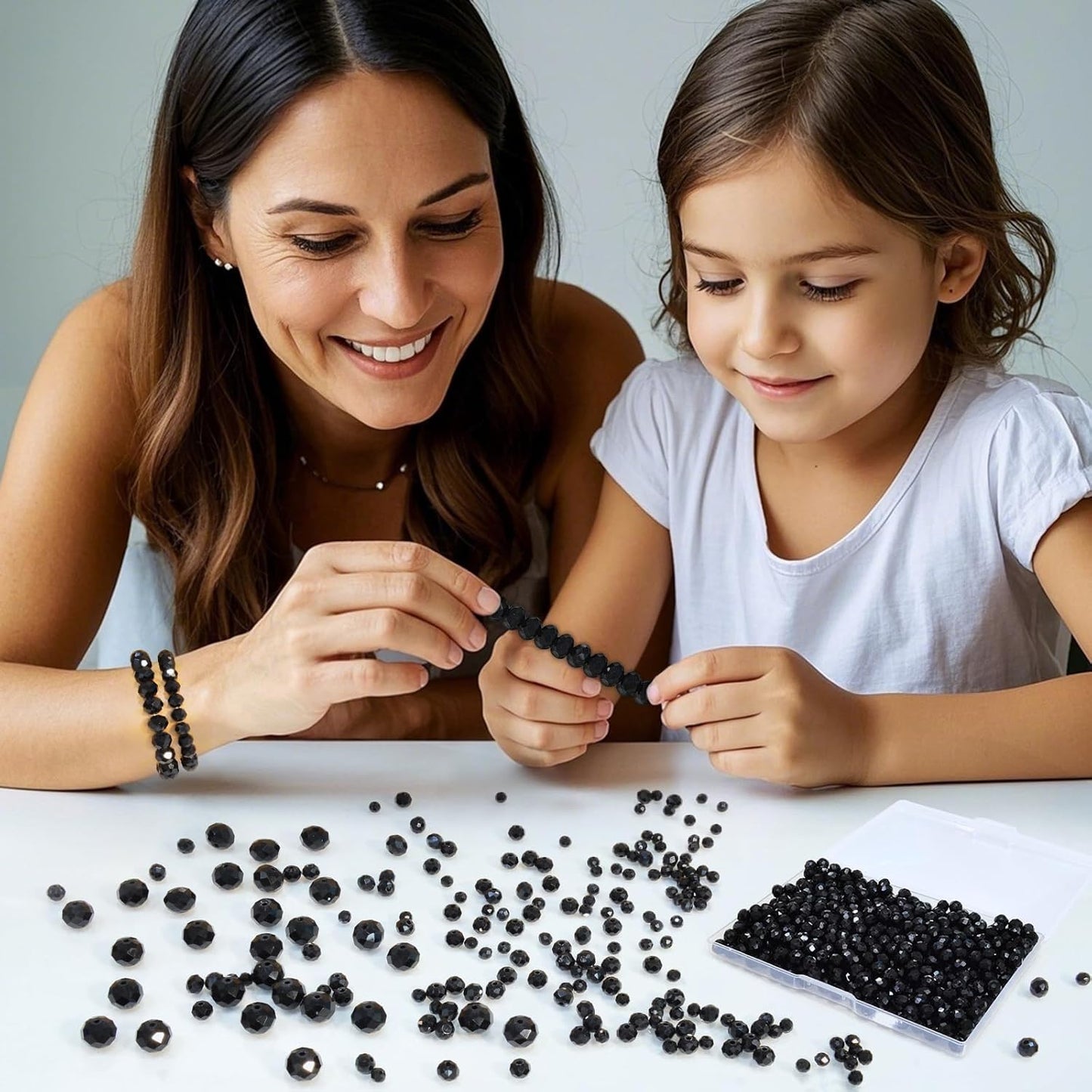 1200Pcs 4mm Crystal Glass Beads for Jewelry Making Beads for Bracelets Necklace Pendants Making Supplies(Black)