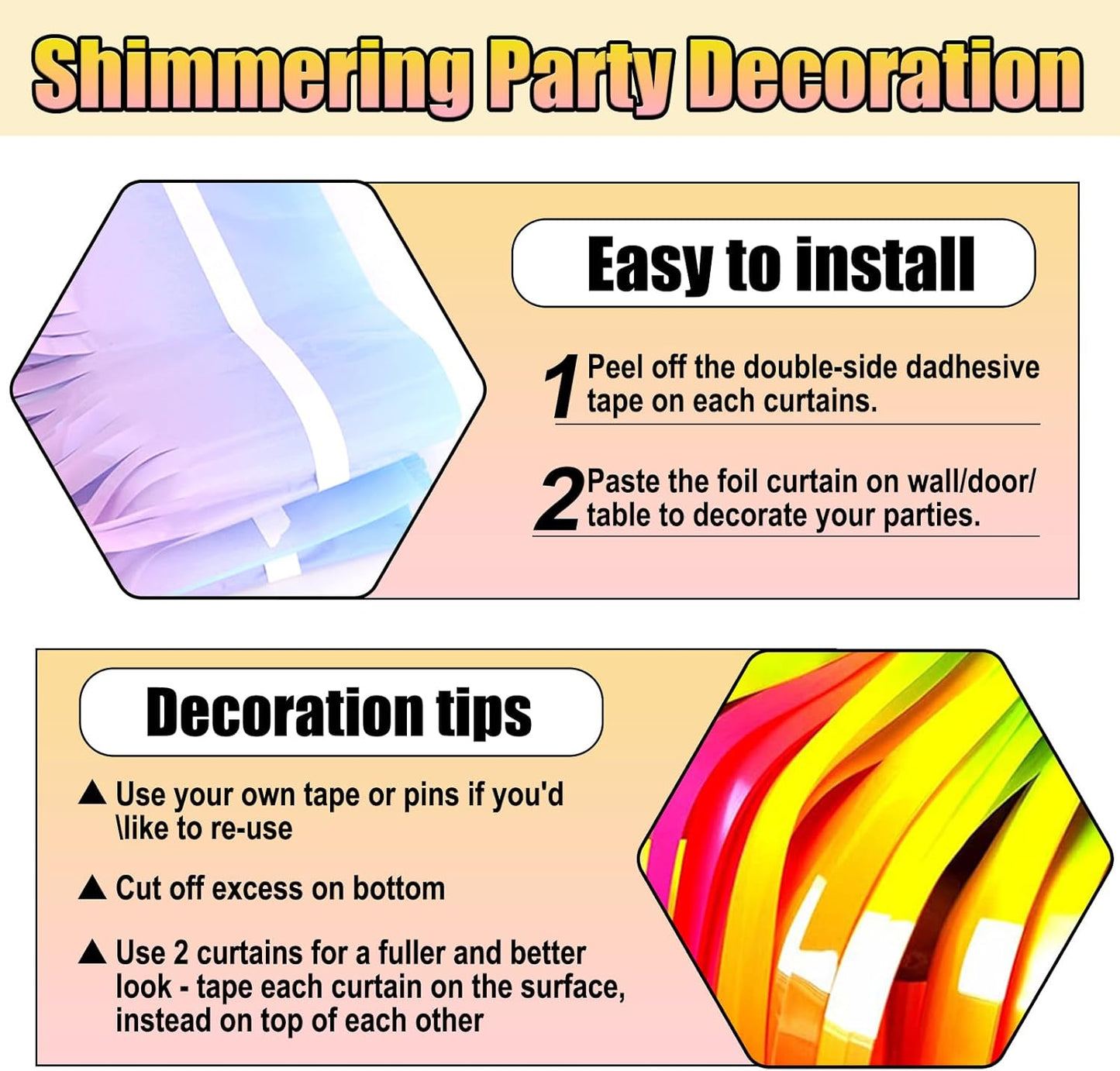 3 Pack Dark Rainbow Foil Fringe Curtain Backdrop, 3.28Ft x 8.2Ft Metallic Tinsel Foil Fringe Streamer Curtains for Photo Booth, Christmas Day, Thanksgiving, Wedding, New Year Party Decorations