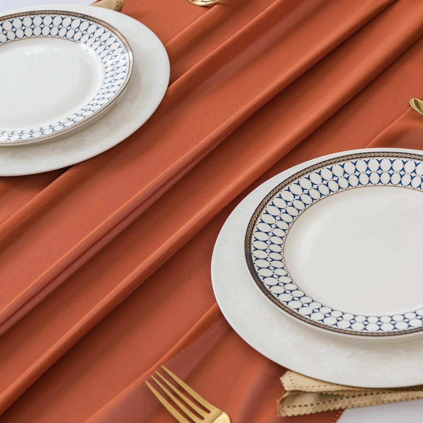 1Pack 9ft Chiffon Table Runner 14x108 Inch Sheer Romantic Table Runner for Wedding Birthday Party Bridal Shower Outdoor Decoration-Rust