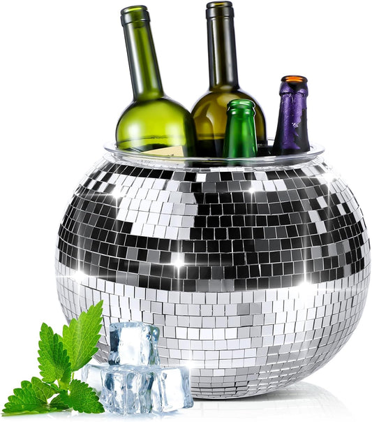 Hoolerry 11L Disco Ball Ice Bucket Mirror Silver Disco Party Champagne Bowl Cup Mirror Ball Themed Beer Bucket Disco Party Supplies Bar Cart Decor for Beer Cocktail Wine Champagne Cooler