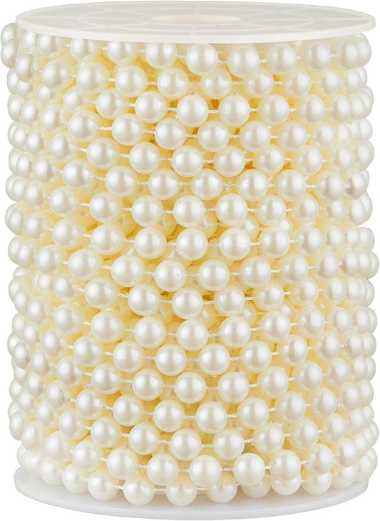 48 Feet Faux Pearl Beads Garland 8mm Craft String Pearls for Wedding Centerpiece Christmas Tree and Flowers Decoration DIY (Ivory)