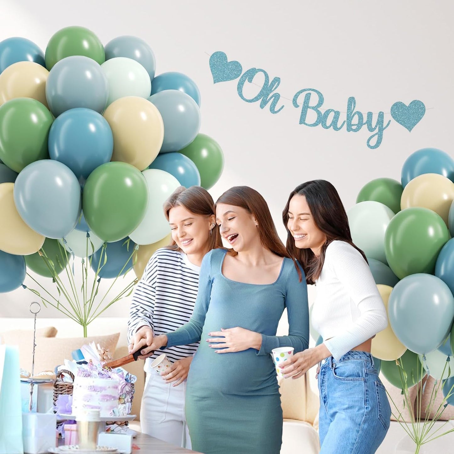 60pcs Blue and Green Balloons - Sage, Dusty Blue, Pastel Green, Nude for Bridal, Woodland, Birthday, Baby Shower Decorations