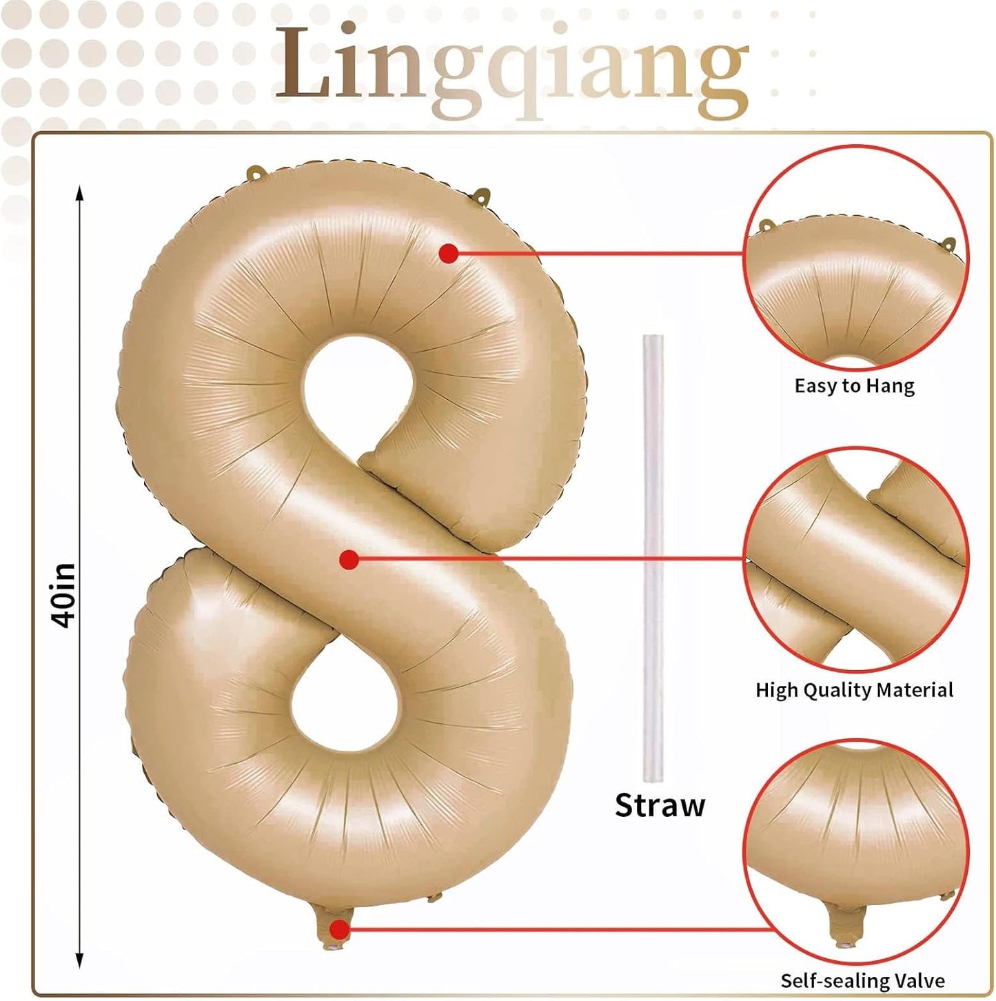 40 Inch Balloon Number 8 Nude, Large Apricot Foil Number Balloons Set 0-9, Neutral Digital 8 Helium Balloons for Girls Boys Men Women 8th 18th 80th Birthday Anniversary Graduation Party Decoration