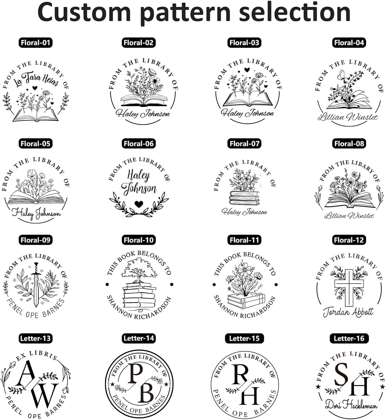 Personalized Book Stamp - Custom Book Embosser Library Gifts for Book Lovers, Readers, Teachers (Floral-08)