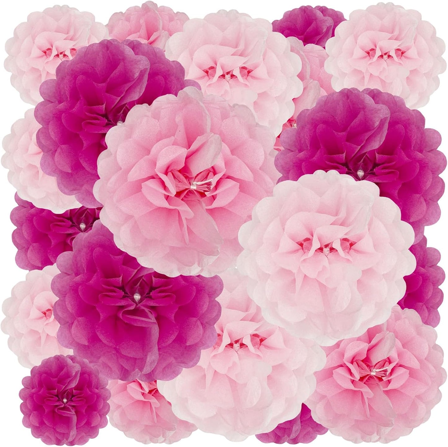 Tissue Paper Pom Poms, Pink Tissue Paper Flowers, Hanging Flower Balls for Weddings Fiesta Parties Birthday Baby Showers Classroom Bridal Shower Decoration (18Piece Set-6/10/12/14Inch)