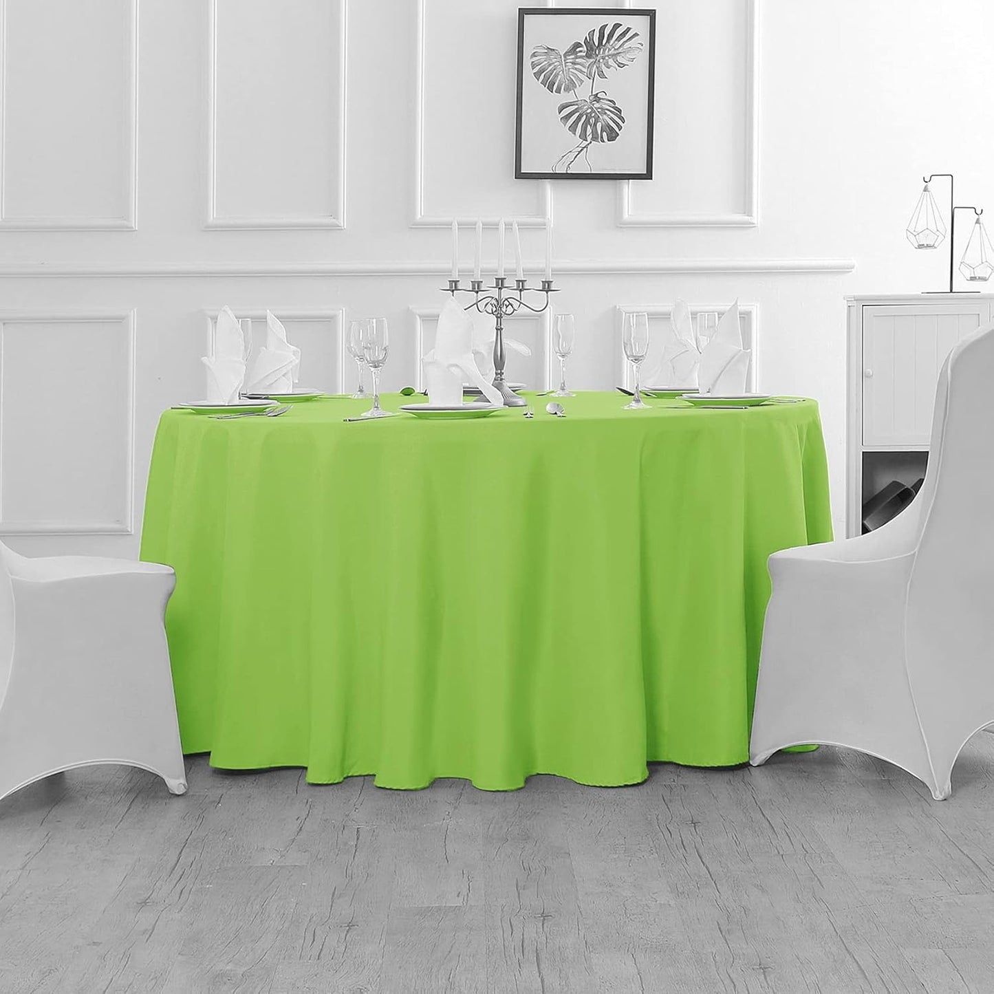 Fokitut 2 Pack Waterproof Round Tablecloth, 70 Inch, Stain Resistant and Wrinkle Polyester Table Cloth, Fabric Table Cover for Kitchen Dining, Wedding, Party, Holiday Dinner-Apple Green