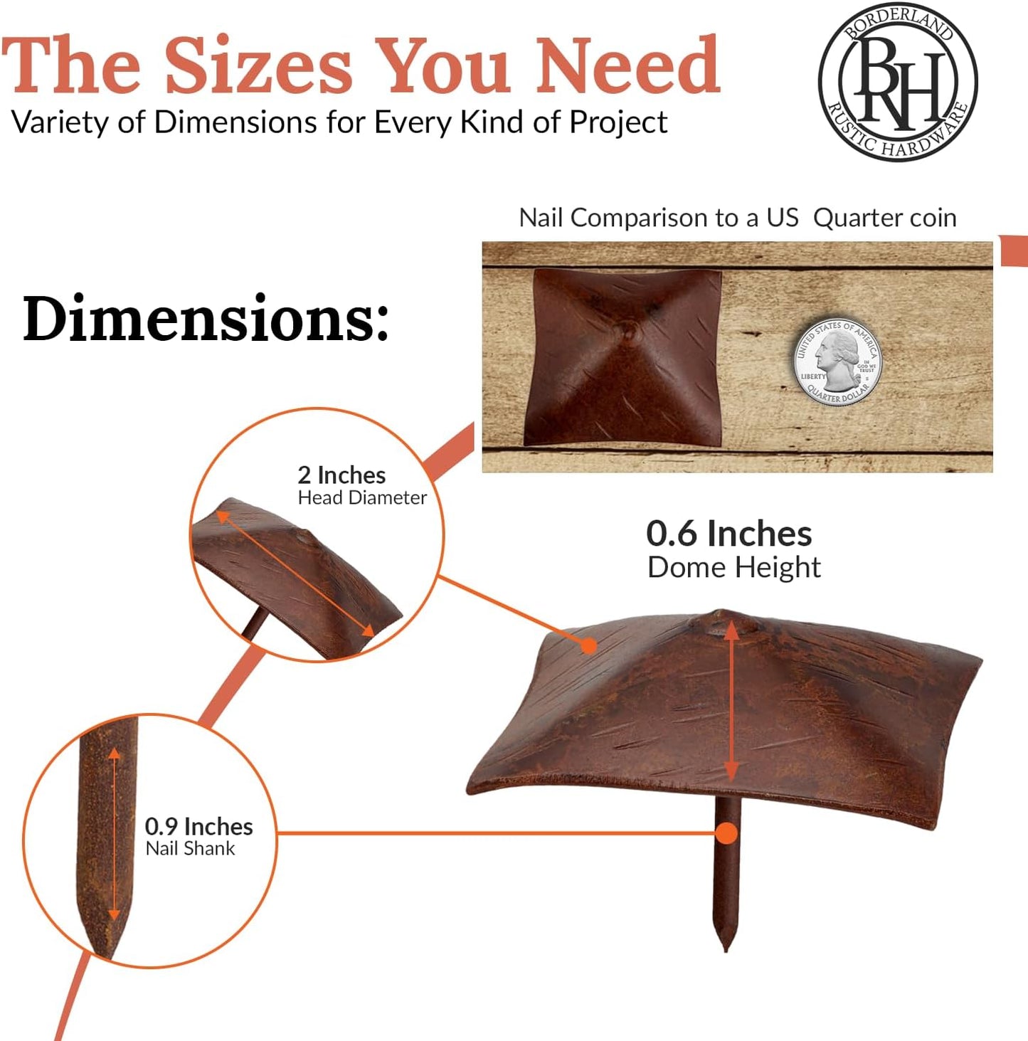 50 Pack 2" Square Head Iron Clavos Decorative Nails – Sealed Rusted – Handmade Rustic Square Fasteners for Farmhouse Shutters, Faux Wood, Barn Doors, Shutters, and Gates – Ornamental Wood Accent