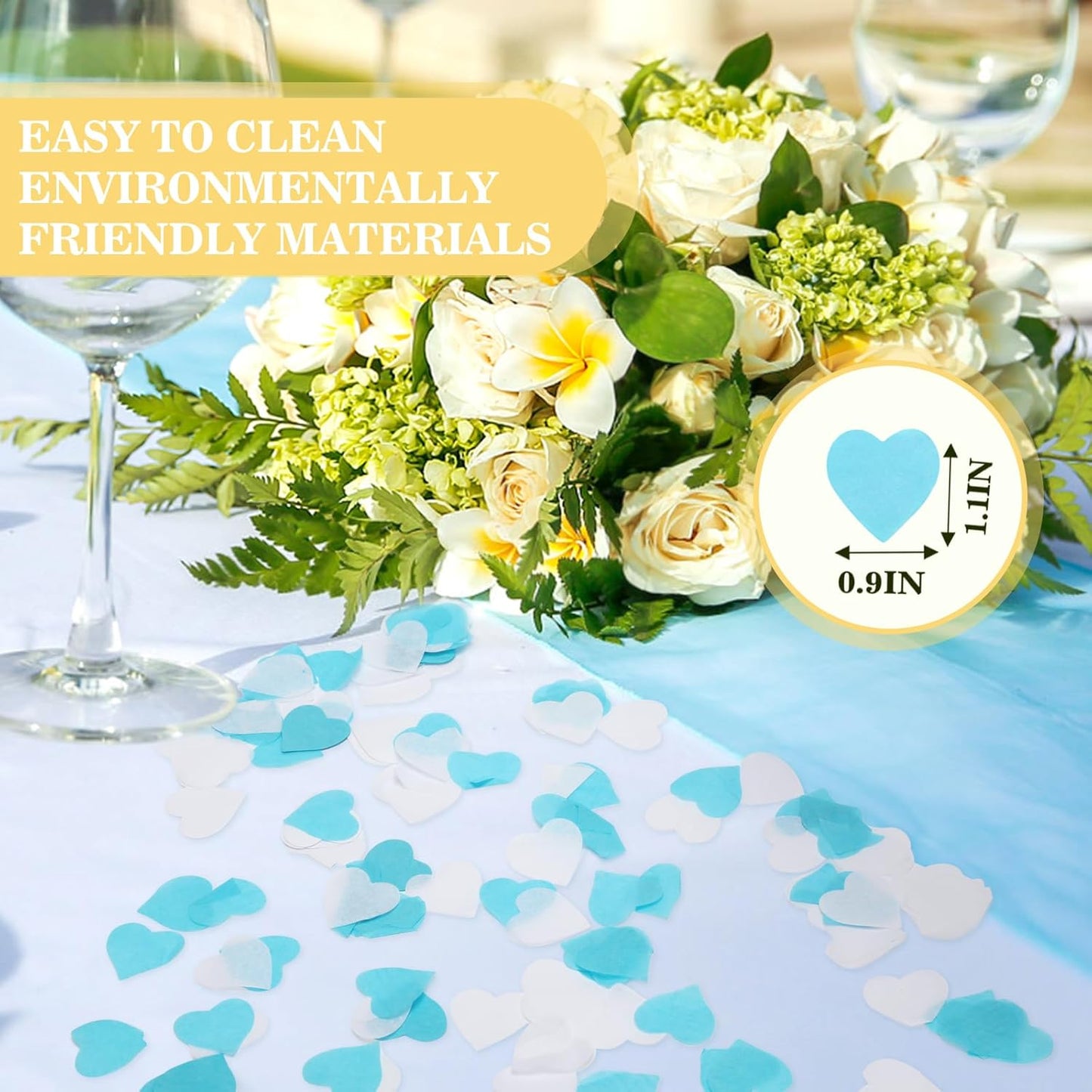 5000Pcs Heart Confetti, Table Confetti Hearts Shaped for Valentine's Day, Wedding Birthday Party Balloon Decoration (Blue/White)