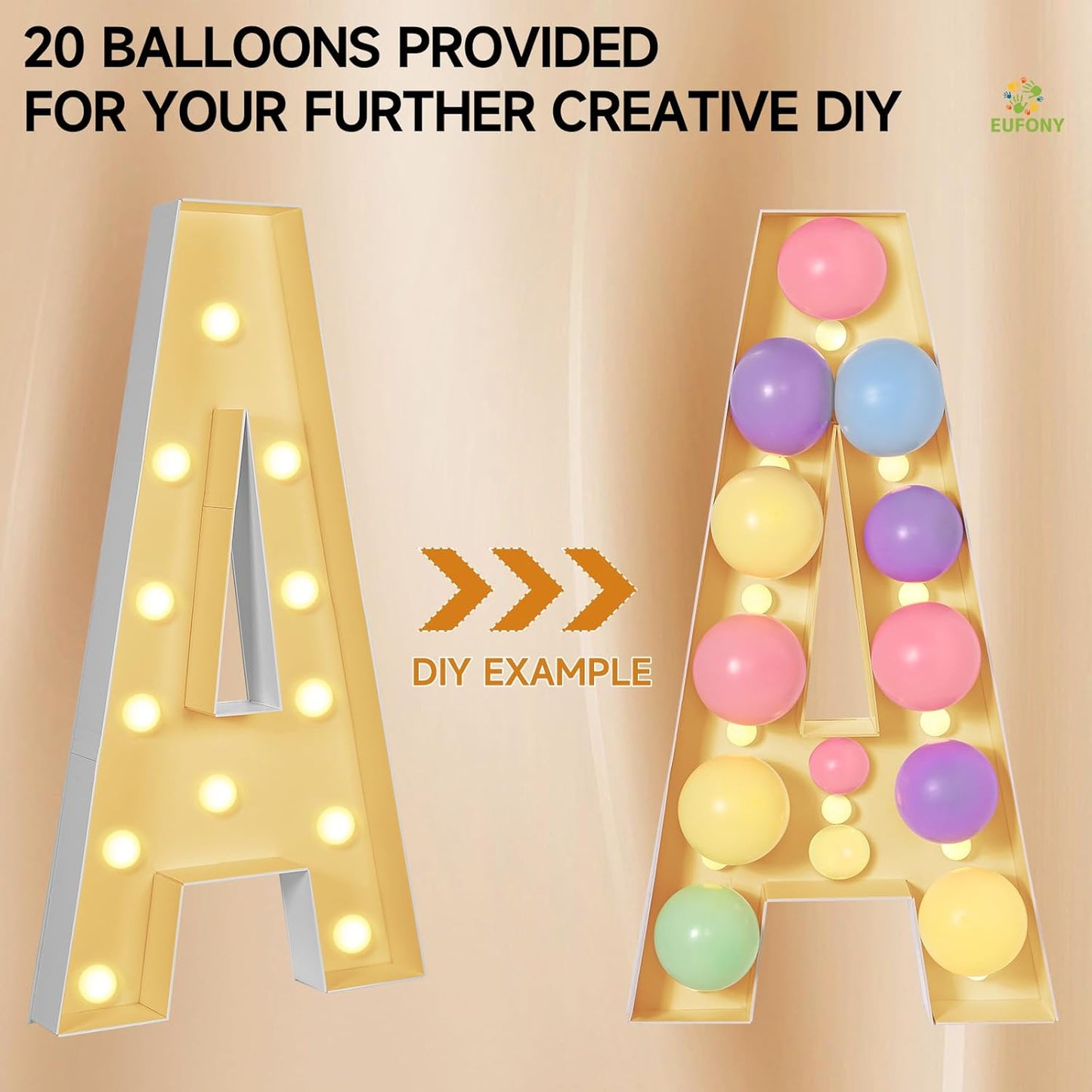 eufony Marquee Letters 4 Feet Tall, 4 FT Marquee Light Up Letters, Giant Light Up Letters 4FT for Birthday Party Baby Shower Gender Reveal Graduation Decorations, Letter F with LED Lights DIY Kit