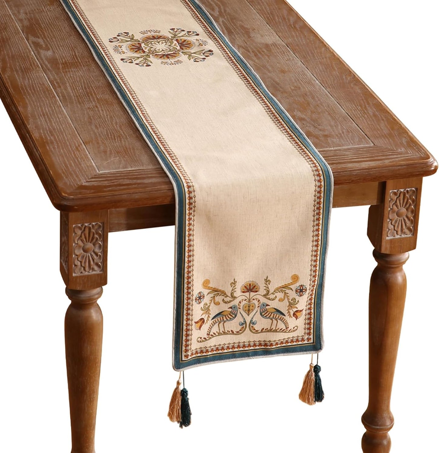 patdrea Designer Beige Farmhouse Geometric Patterned Linen Table Runner 71 Inch Long,Wrinkle Resistant Table Mat,Decoration for Kitchen Dining and Coffee Tables Banquet Christmas , 12"x71"