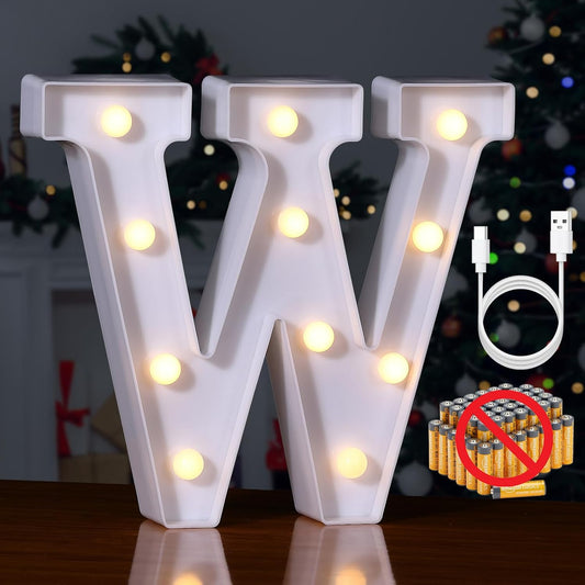 Foaky Rechargeable LED Letter Lights Sign Marquee Light Up Letters Sign for Night Light Wedding/Birthday Party Christmas Lamp Home Bar Decoration (W)