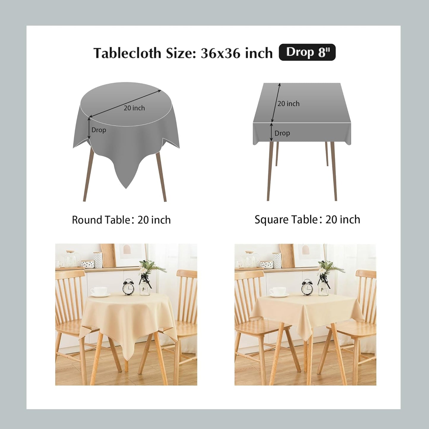 2 Pack Small Square Table Cloth 36X36 Inch Beige Washable Fabric Tablecloth Polyester Solid Tables Cover for Night Stand End Table Side Table Outdoor Indoor