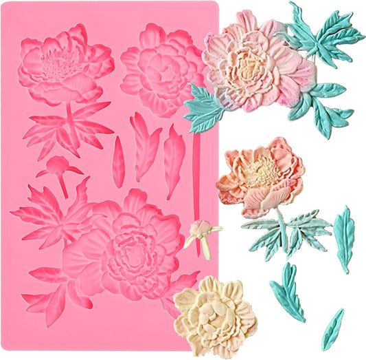 Rose Fondant Molds, Peony Kitchen Baking Silicone Mold, Leaf Chocolate Mold, for Cake Decoration, Flower Paste, Mousse, Jelly, Pudding, Butter, Chewing Gum, Epoxy Resin, Clay