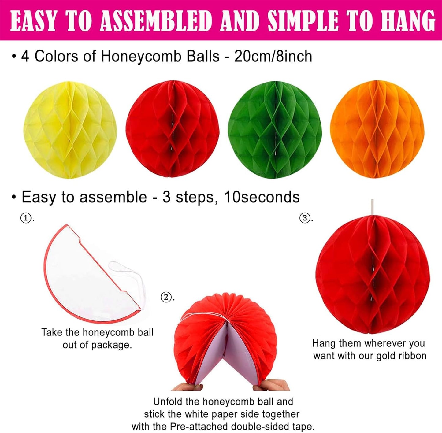 Colorful Birthday Decorations - Mexican Fiesta Party Decorations with Happy Birthday Banner, Paper Fans, Paper Pom Poms,Dots Garland, Pennant Banner, Honeycomb Balls Packs