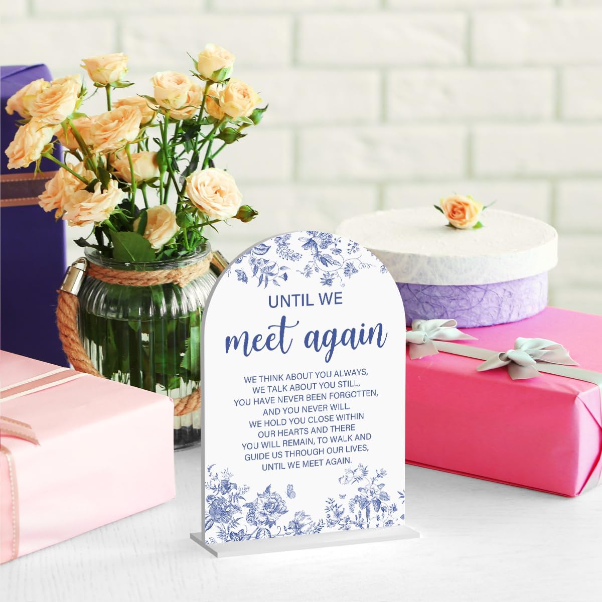 Acrylic Wedding Signs, Dusty Blue Wedding Decor, Blue Weddings Decor, Until We Meet Again Signs for Reception, Modern Calligraphy Arch Acrylic Table Top Sign for Weddings Parties Dinners (White)