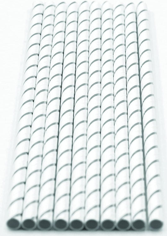 Pack of 900 Silver Foil Stripes Biodegradable 4-Ply Paper Drinking Straws (Compostable, Non-toxic, BPA-free)