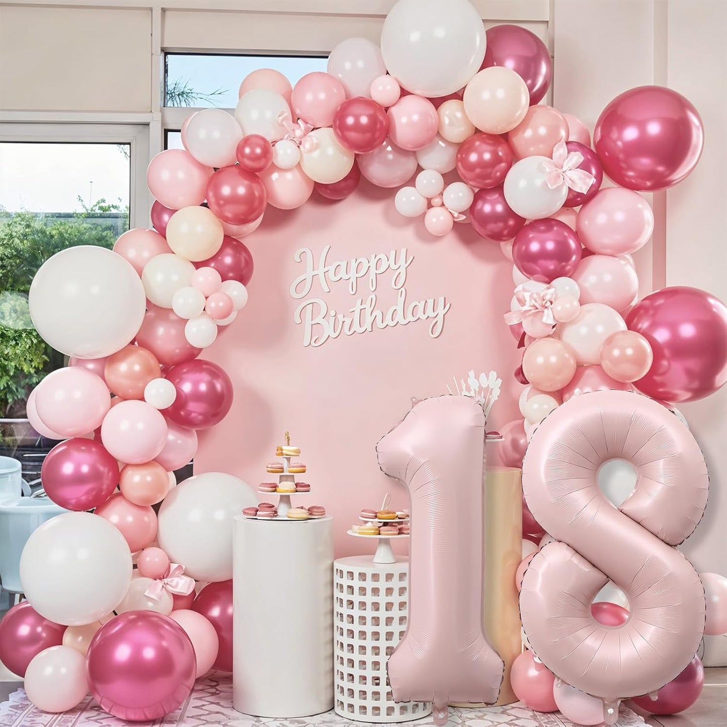 Pastel Pink 18 Balloon Numbers for Girls, 40'' Self Inflating Number 18 Balloons for 18 Year Old Birthday, Big Blush Pink Foil 1 & 8 Helium Balloon for Boho Coquette 18th Birthday Party Decorations