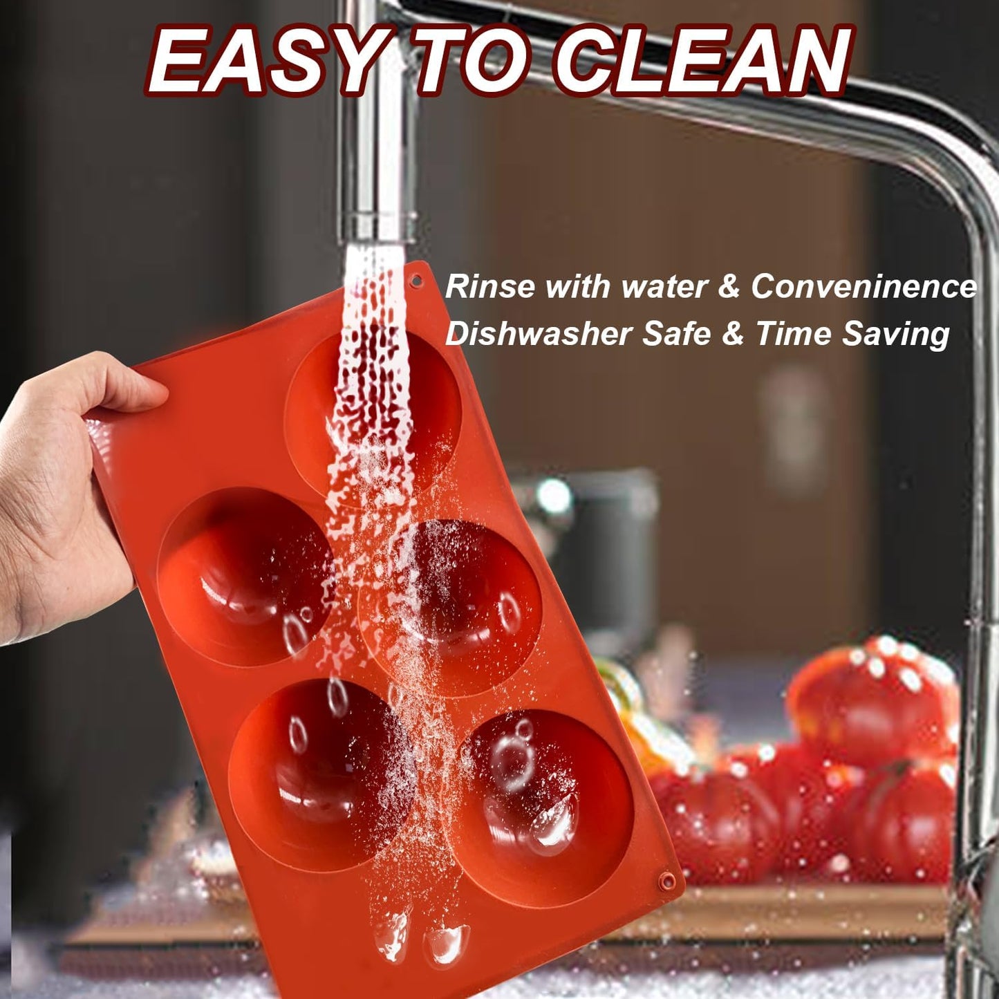 3 Pack Extra Large 5-Cavity Semi Sphere Silicone Molds, Half Sphere Baking Mold Non-Stick for Making Big Size Hot Chocolate Bomb, Jelly, Cake, Dome Mousse