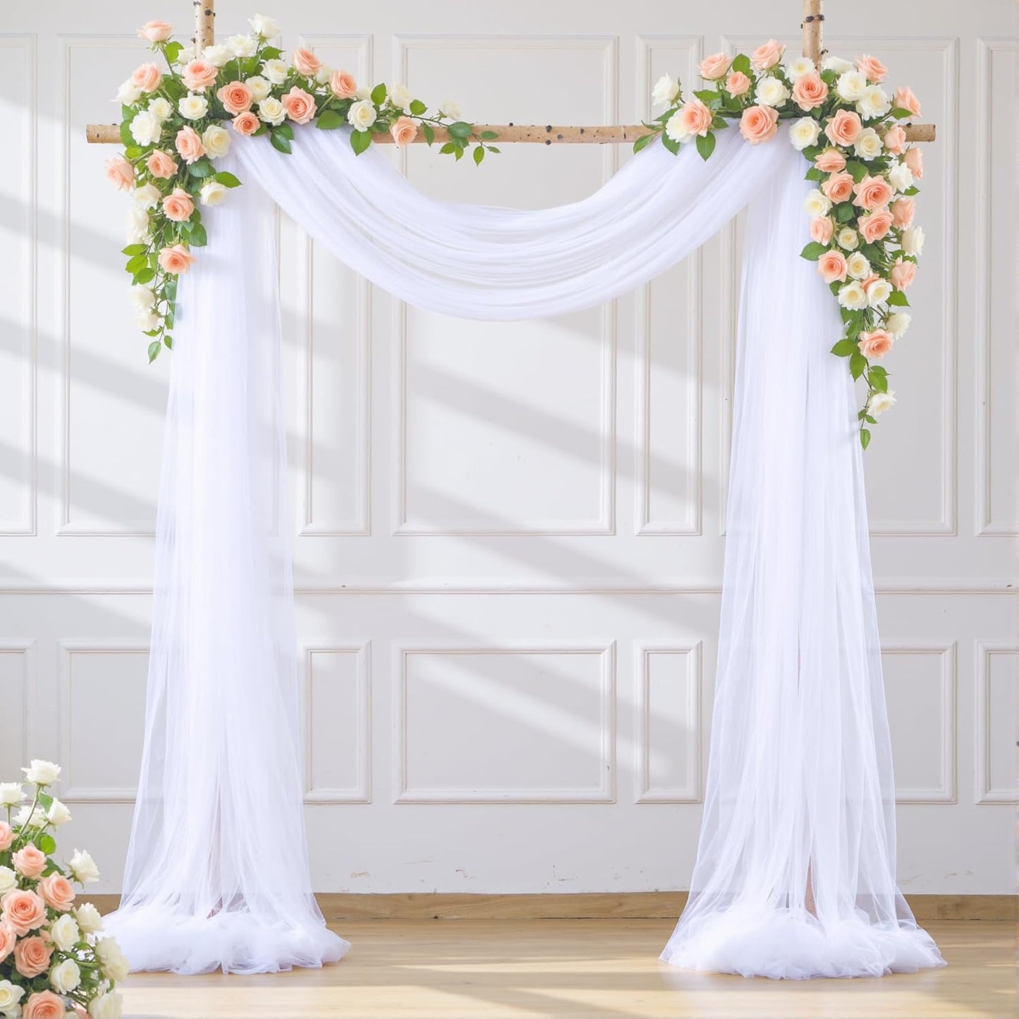 Wedding Arch Draping Fabric Backdrop 1 Panel 60" x 26Ft White Arch Drapes Curtains for Wedding Reception Sheer Tulle Backdrop Curtain for Ceremony Birthday Party Arbor Ceiling Decorations