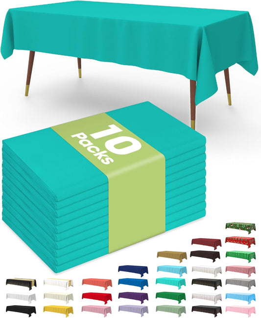Pureegg Plastic Table Cloth Disposable 10 Pack, 54 x 108 Inch Table Cloths, Easter Party, Summer, Decorative Tablecloths, Rectangle, Turquoise Plastic Cover, Leakproof & Sturdy, Teal
