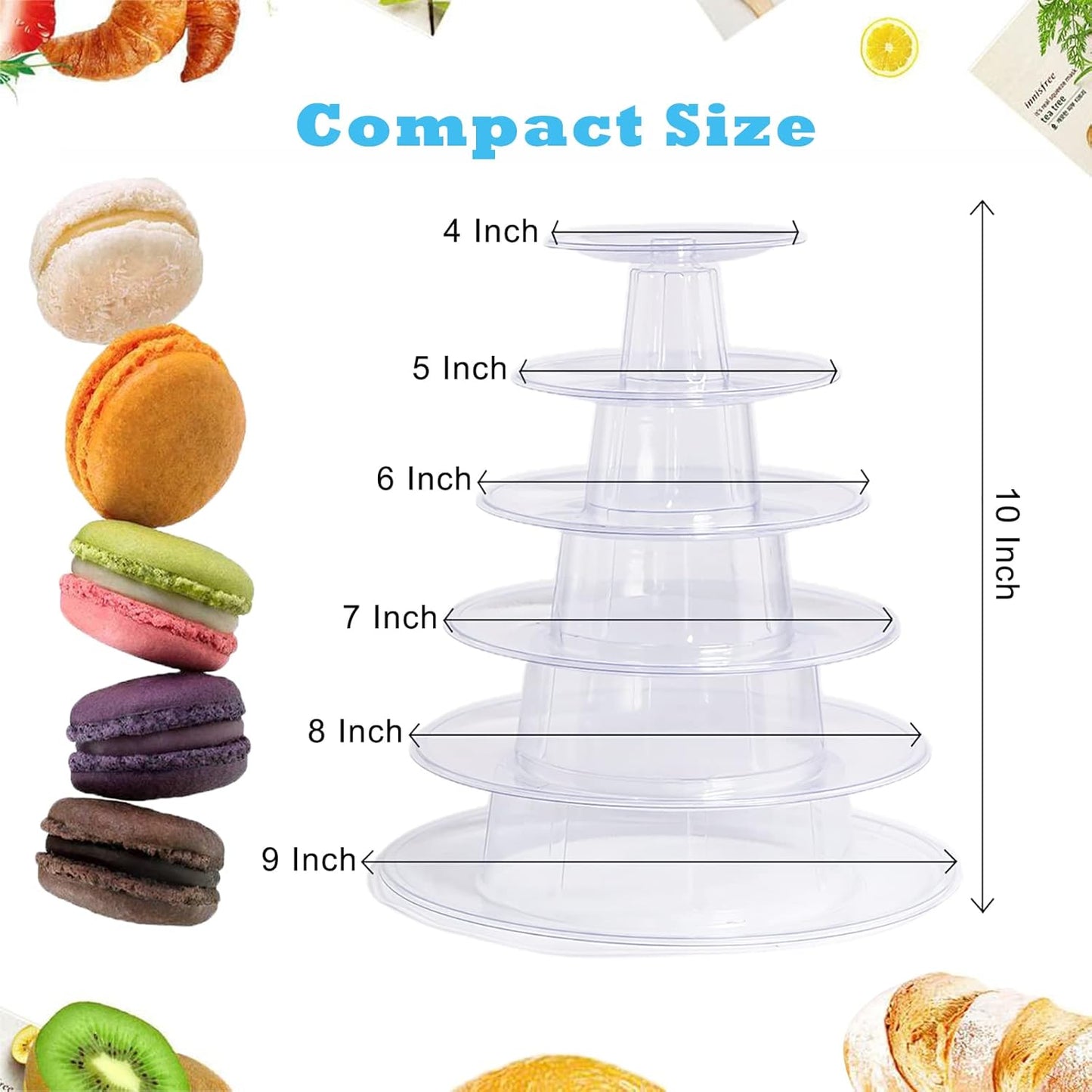 6 Tiers Round Macaron Tower Stand Plastic Cake Stand Macaron Display Rack Desserts Cupcake Holder Platter for Baby Shower, Birthday Party, Wedding, Party Decor