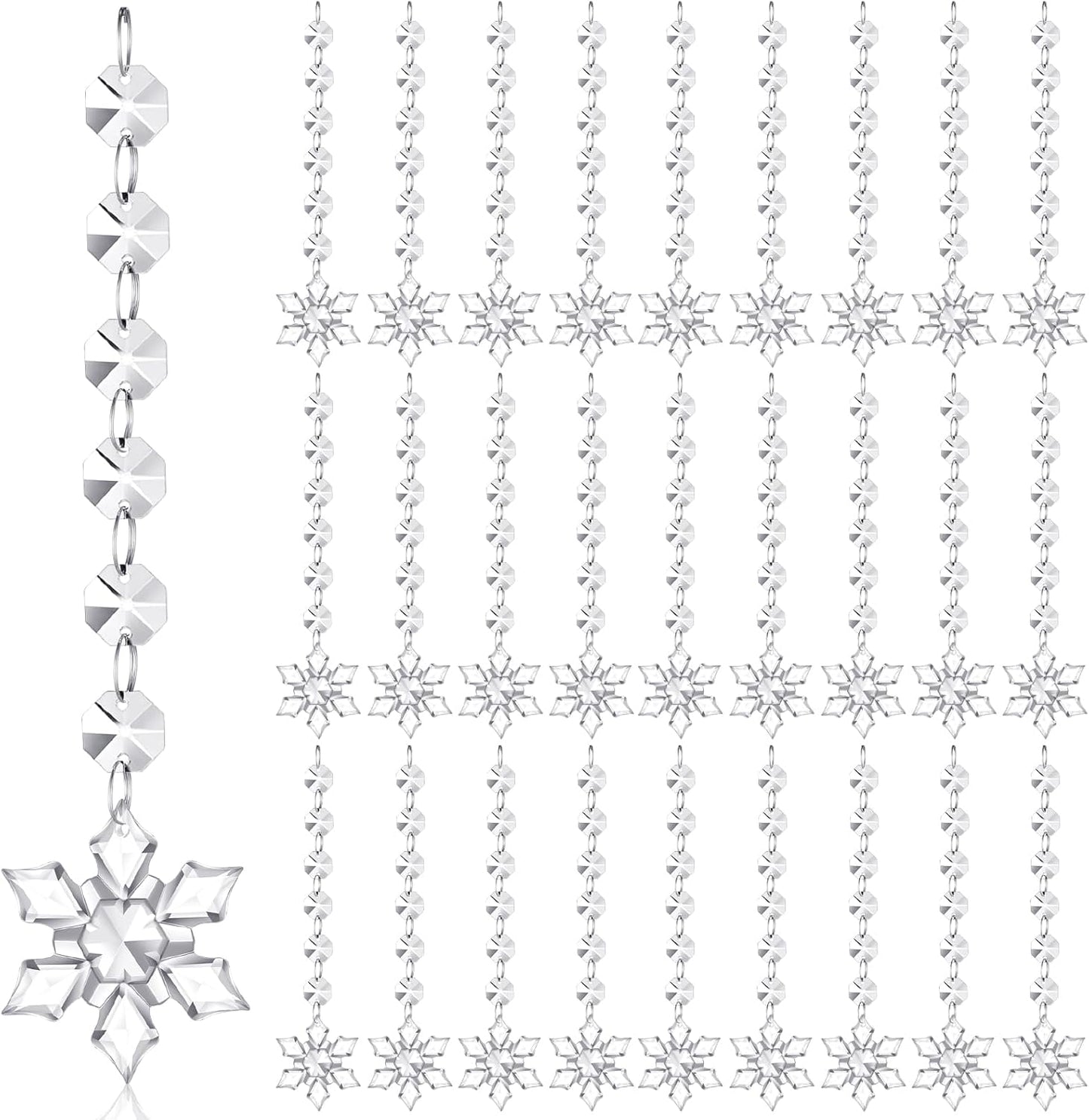 Nuenen 100 Pcs Acrylic Hanging Crystals for Centerpieces Chandelier Clear Crystal Garland Strands Ornament Acrylic Clear Beads Prisms Pendant for Christmas Tree Window Home Decoration(Snowflake)