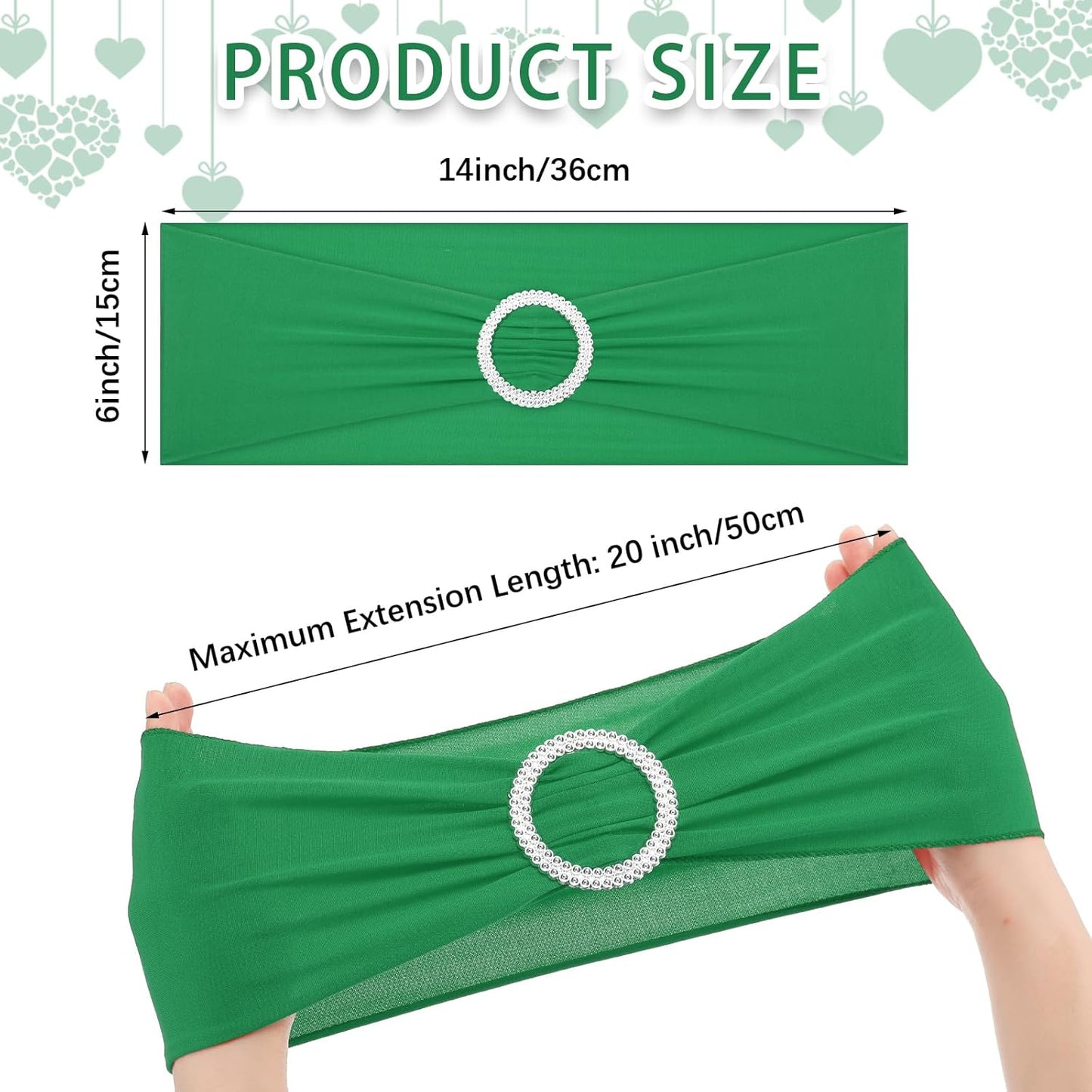 CHENGU 150 Pieces Spandex Stretch Chair Sashes Bows Elastic Chair Cover Bands Ties with Buckle Slider for Wedding Party Reception Events Universal Ceremony Banquet Decorations (Green)