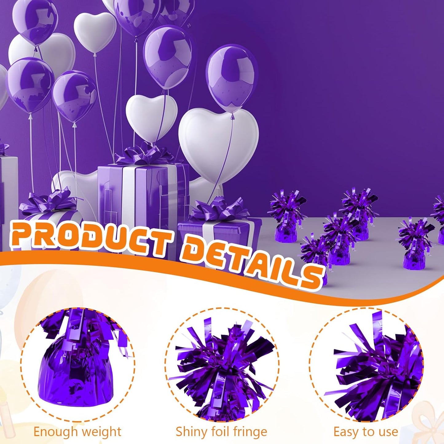 6 Pack Purple Balloon Weights Metallic Holder Anchors Balloon Holder Weights for for Birthday 2025 Graduation Party Christmas Wedding Celebration Decoration (Purple)