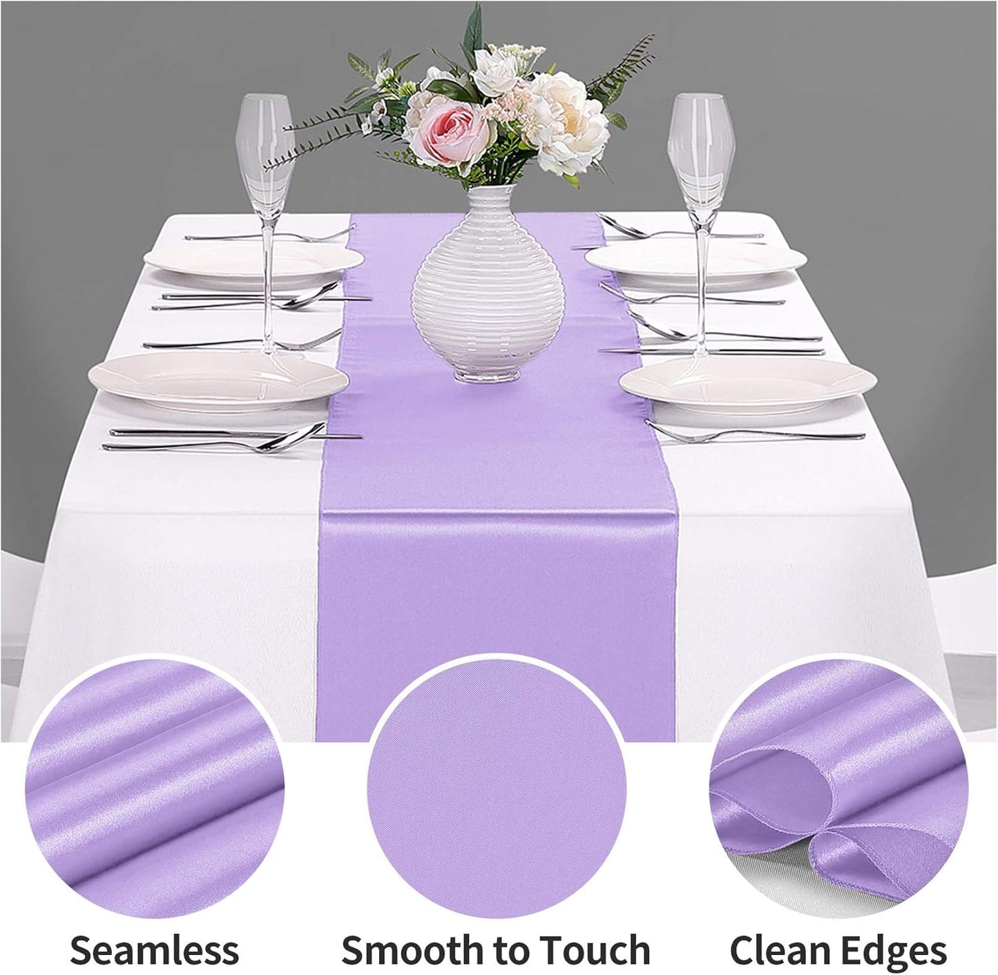 10-Pack Satin Table Runner Lavender 12 x 108 inches Long, Table Runners for Wedding, Birthday Parties, Banquets Decorations（10 Pack, 12x108 Inch, Lavender）