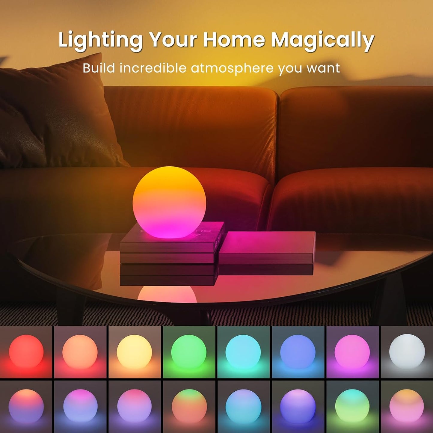 LOFTEK LED Ball Light, Multi-Color Rechargeable Night Lights, 3-inch RGB Ball Mood Lighting, Waterproof Ambient Lighting Lamp for Home Bedroom Patio Pool Decorative Lighting, 4 Pack