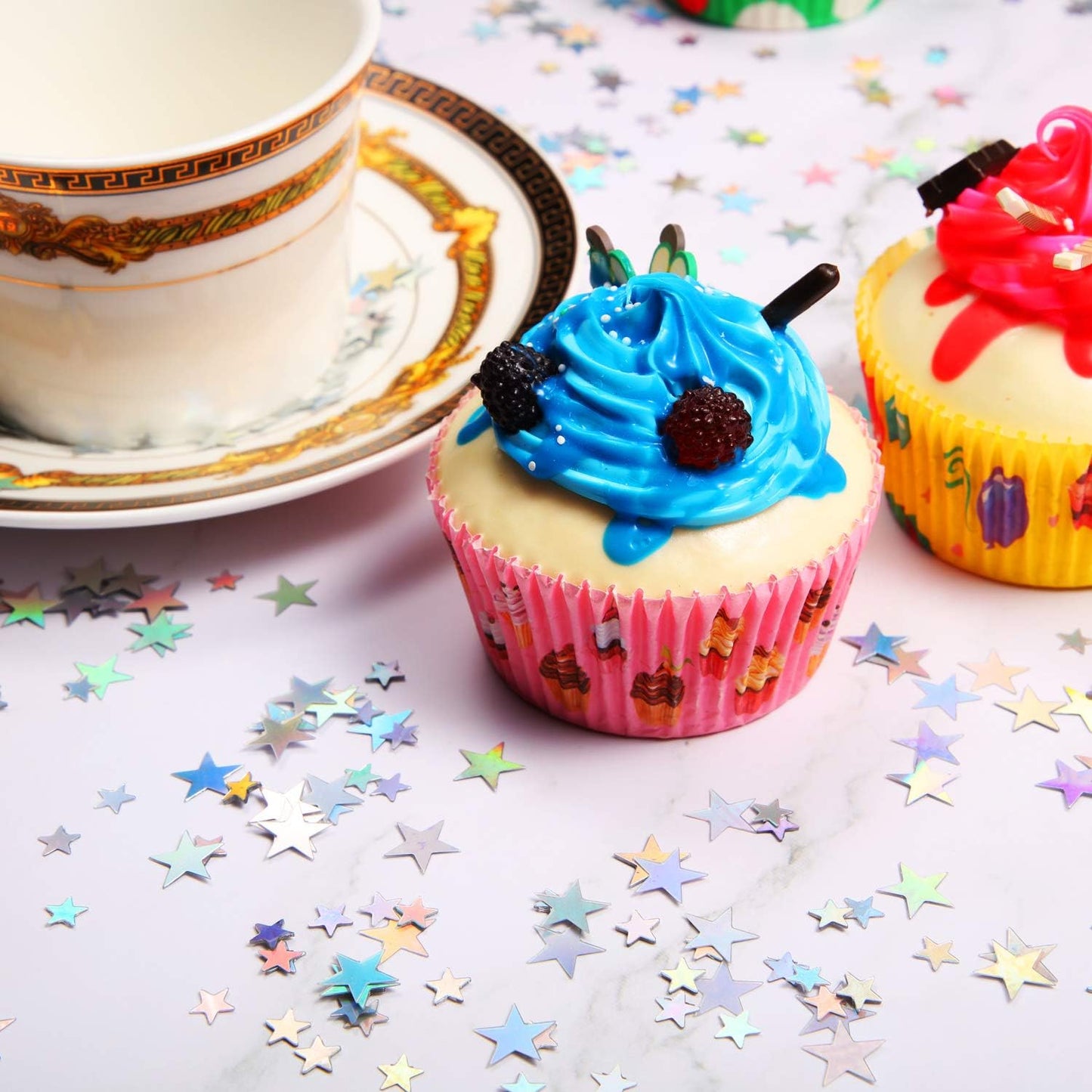 Hestya 60g Star Confetti Glitter Table Confetti Metallic Foil Stars for Party Wedding Festival Decorations(Holographic Silver,10mm and 6mm)