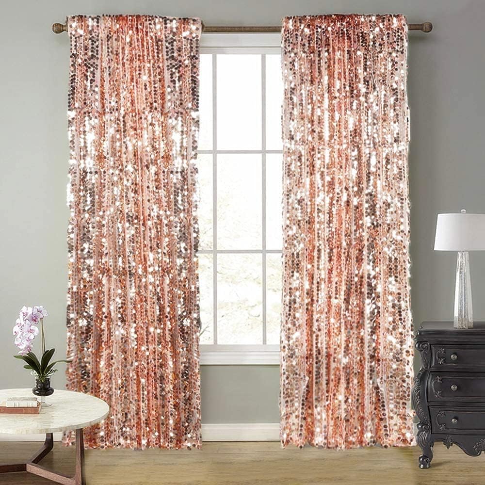 Big Sequin Rose Gold Drapes Curtains Panels Payette Sequin Backdrop Curtains Home Party Decoration Supplies 9FTx9FT for Thanksgiving Christmas Decor