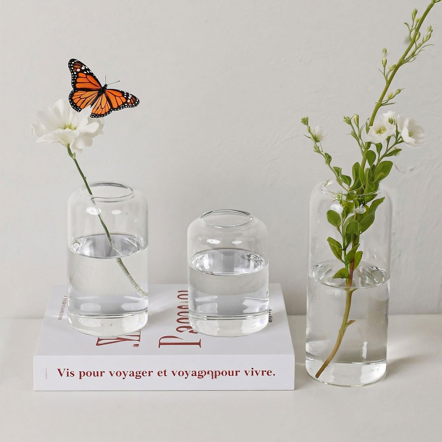 Glass Bud Vases Set of 3 Clear Flower Vase for Centerpieces Shelf, 3.9'' 4.9'' 6.7'' Modern Small Vases for Living Room Bedroom Office Home, Decor for Wedding House Warming Party