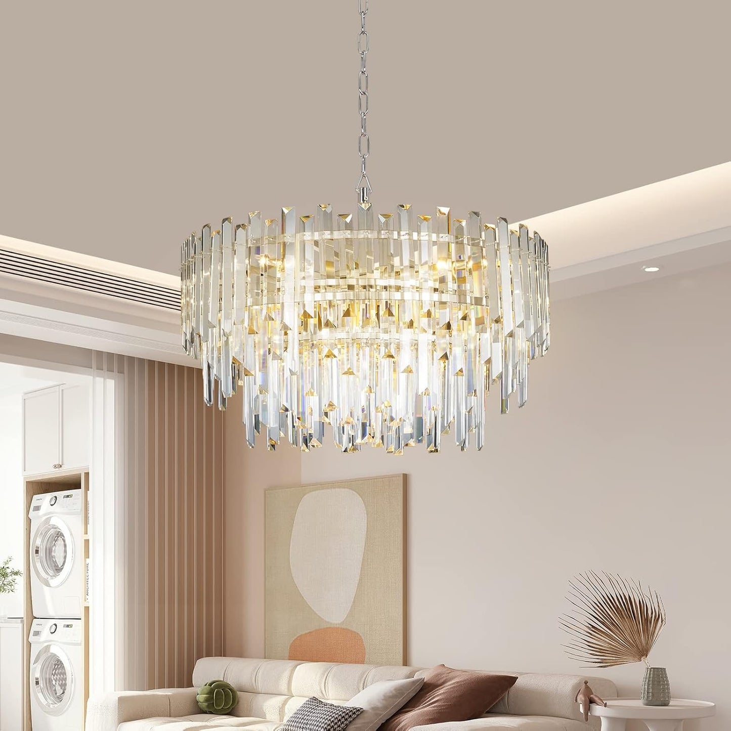Crystal Chandelier Lighting 24'' Chrome for Dining Rooms Bedroom Foyer Entryway Ceiling Hanging Pendant Chandelier Light Fixture Lamp