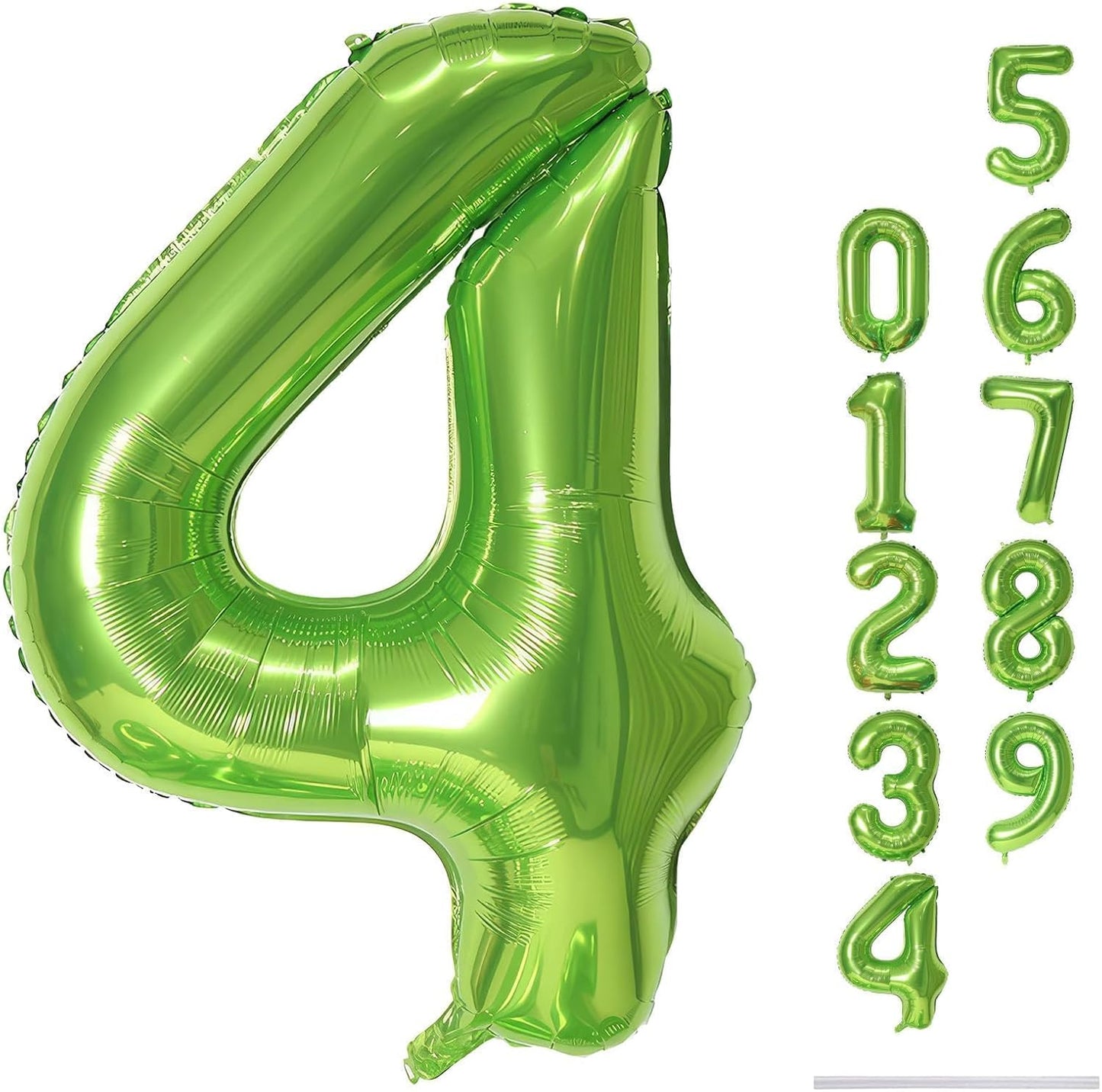 Green 4 Balloons, 40 Inch Large Foil Number Balloons Set 0-9, Self Inflate Digital 4 Helium Balloon for Boys Girls Men Women Jungle Birthday Anniversary Party Decorations Photo Shoot Supplies