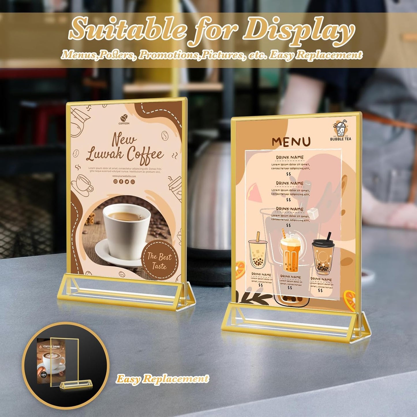 Gold Acrylic Sign Holder 5x7, 16 Pack Wedding Gold Frame Table Number Holders Vertical, Clear Picture Frames Flyer Stands Tables Menu Holder, Double Photo Paper Display Holder for Party, Home, Office