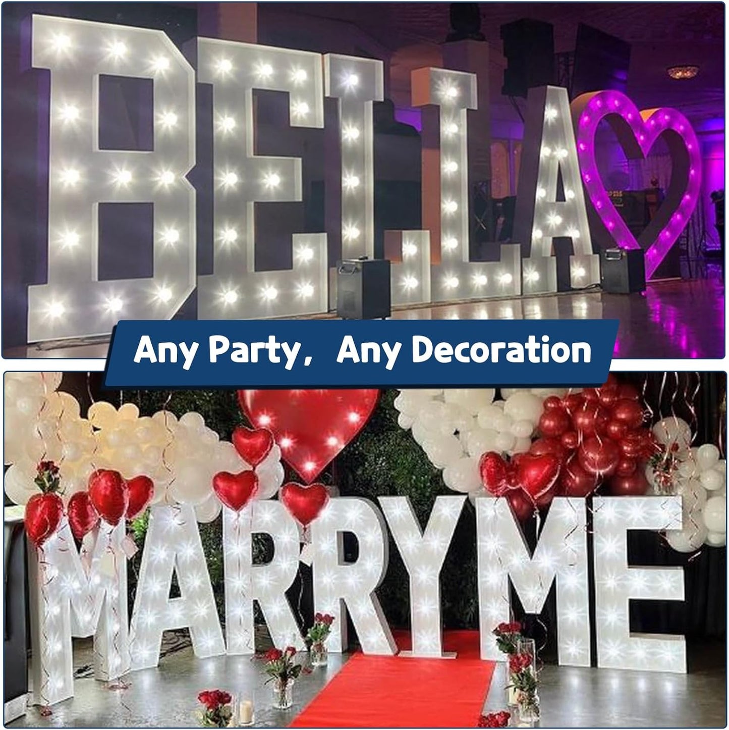 Marquee Letters 3 Feet Tall Large Light Up Letters Baby Shower Decorations Wedding Engagement Proposal White Party Decorations Marry Me Sign Big Cardboard Backdrop K
