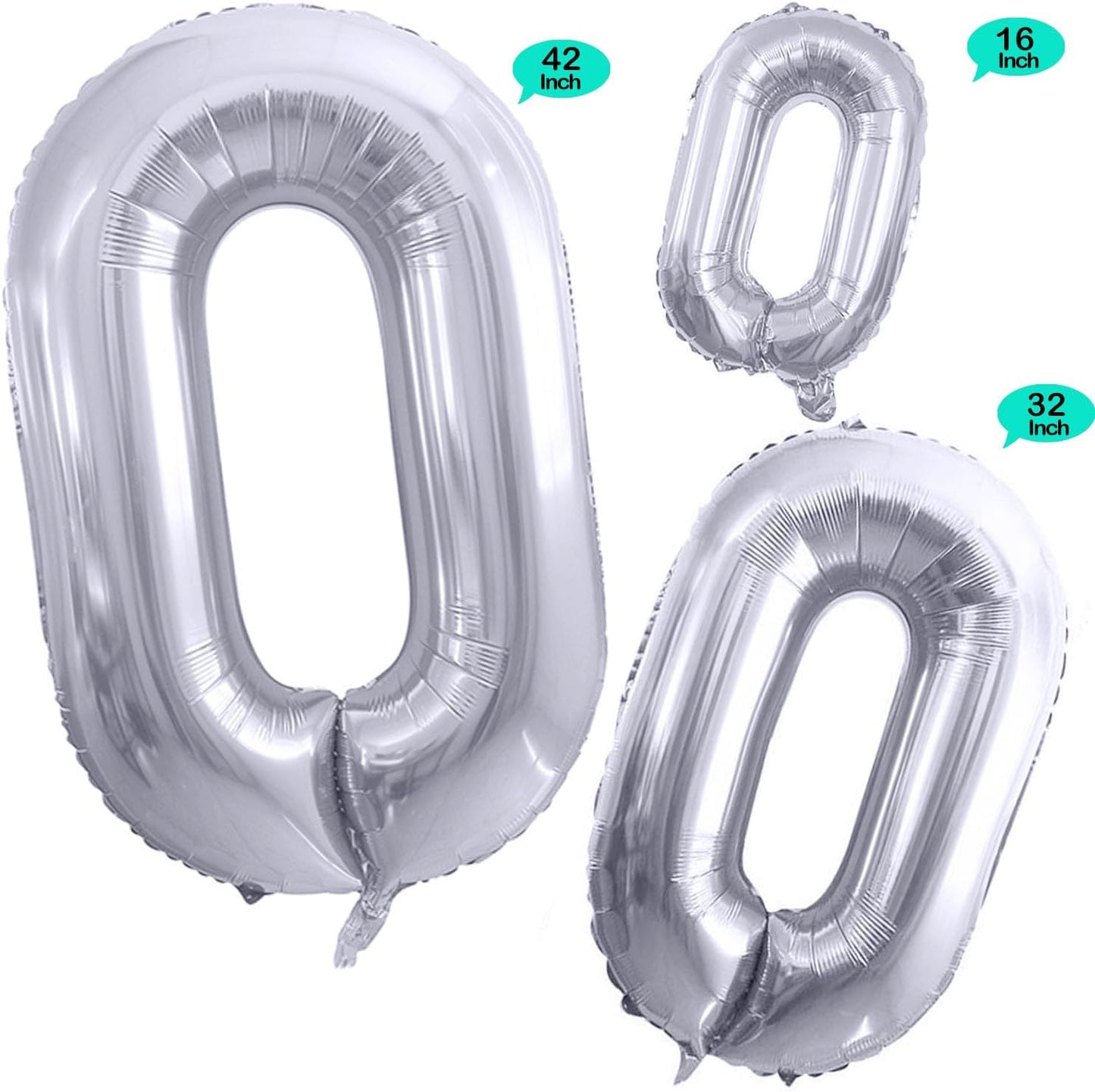 GOER Silver Foil Balloons Number 0,Huge Number Balloons for 10th 20th 30th 40th 50th 60th 70th 80th 90th 100th Birthday Party Supplies Anniversary Decorations(3 pcs,42 inch,32 inc,16inch)