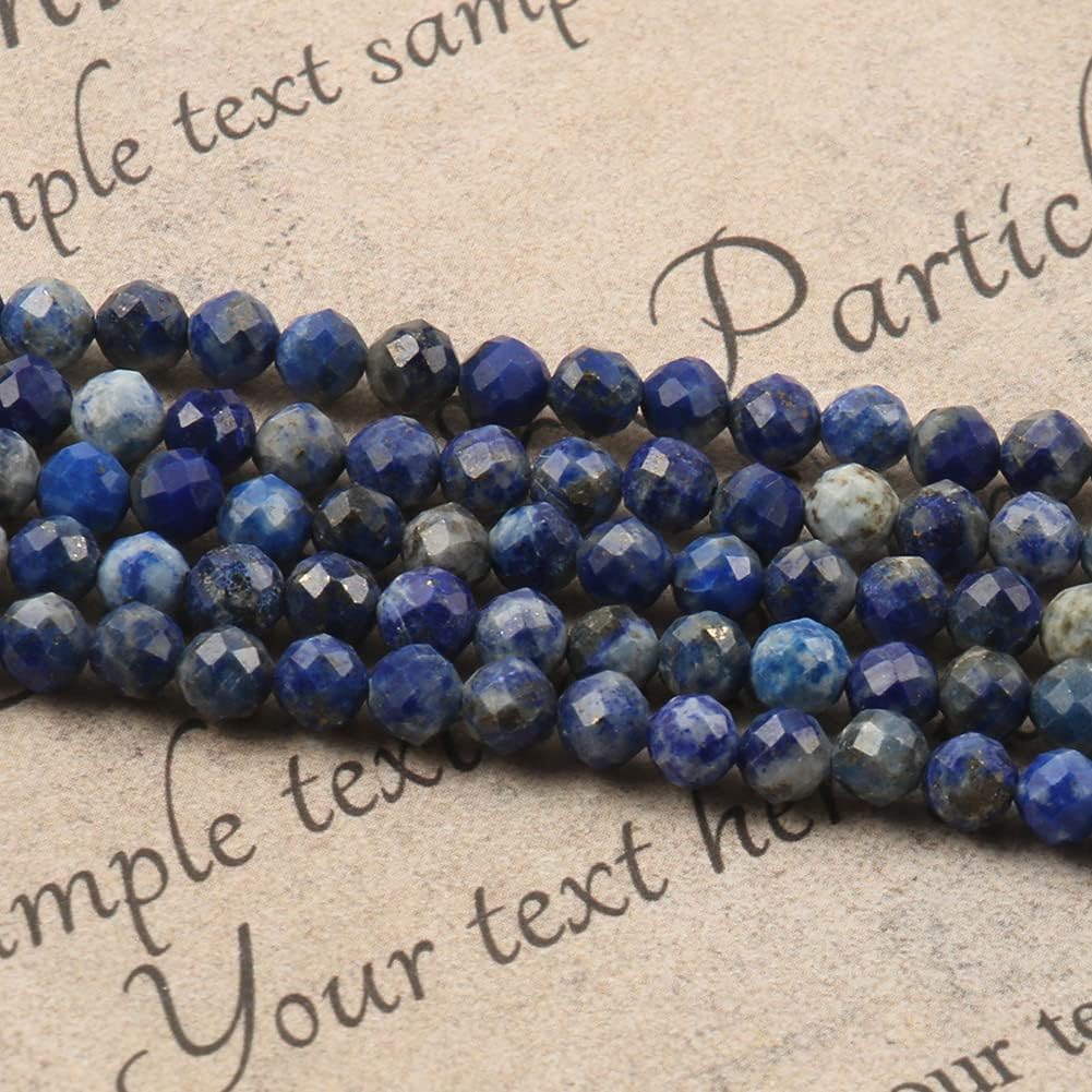 Song Xi 120pcs 3mm Natural Lapis Lazuli Gemstone Beads Faceted Round Loose Stone Beads for Jewelry Making
