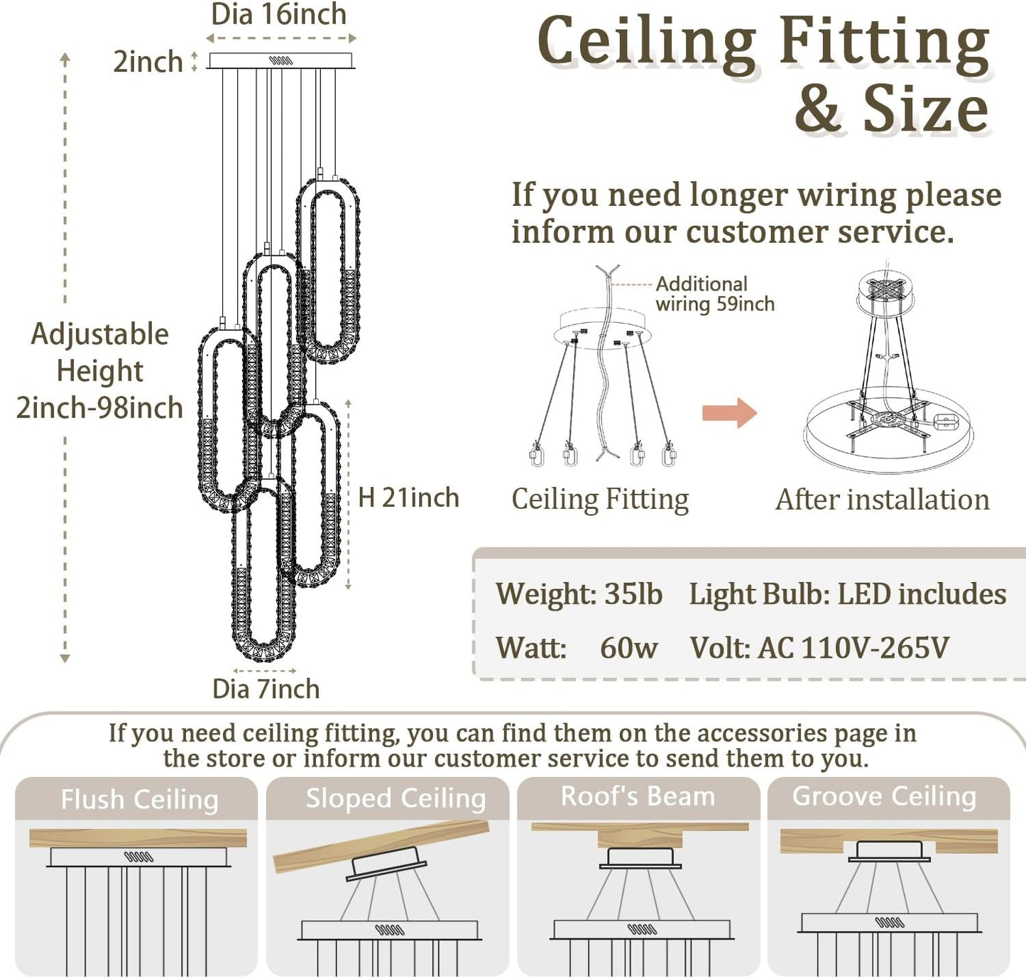 5 Rings Crystal Chandeliers for Staircase Large Pendants Light Fixture Black High Ceiling Chandelier for Entryway Bedroom Foyer 2700K-6000K