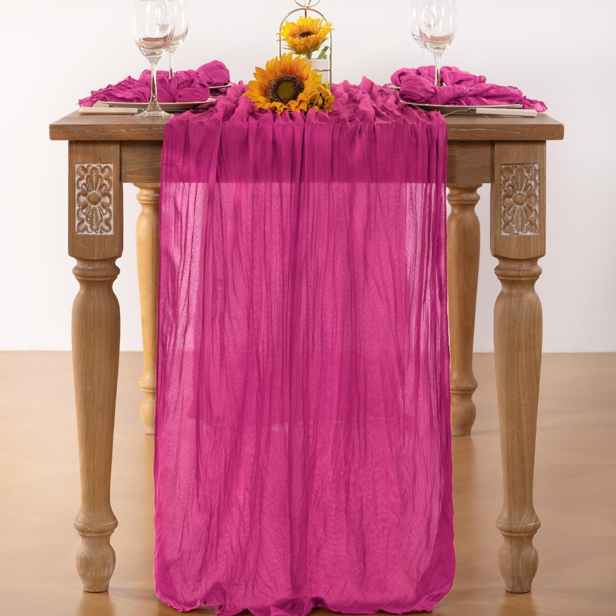 Hot Pink Cheesecloth Table Runner Fall Table Runner Boho Gauze 120 Inches Fuschia Cheese Cloth Fall Table Decorations for Thanksgiving Weddings Bridal Baby Shower Birthday Parties