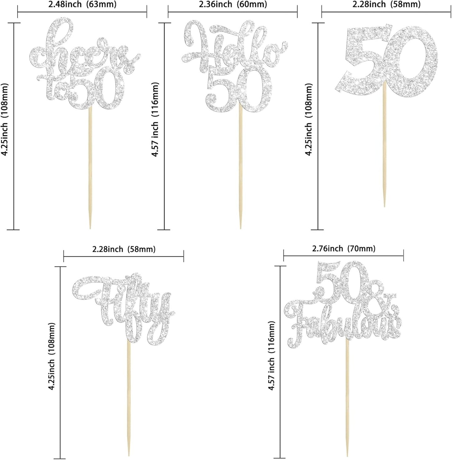 30Pcs Happy 50th Birthday Cupcake Toppers Silver Glitter Fifty Cheers to 50 Years Old Birthday Cupcake Picks for 50th Birthday Anniversary Party Cake Decorations Supplies