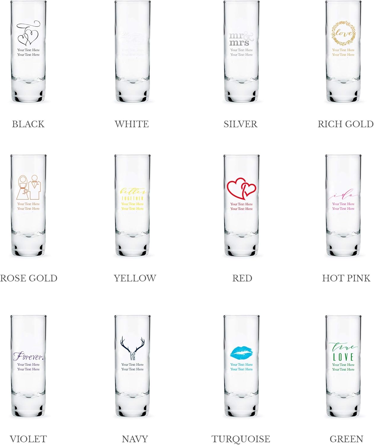 WEDDINGSTAR Personalized 2.5oz Tall Shot Glass Customizable Full Color Print - 60 pack