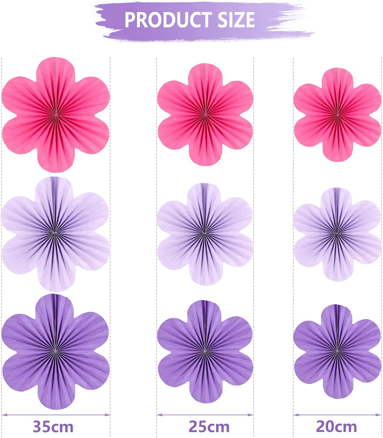 SUNBEAUTY Flower Party Decorations Paper Fans Classroom Decoration Paper Floral Backdrop Decor Paper Fans Decoration Hanging Paper Fans Purple Flower Wall Decor,Set of 9